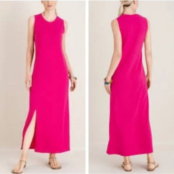 Chico's Cotton Blend Slub Maxi Dress Pink 1 Med - Picture 1 of 15